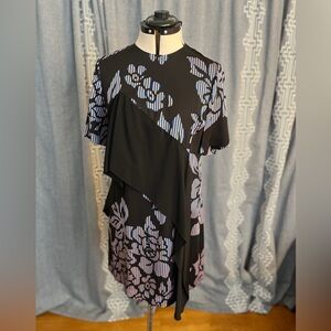 DVF Floral Asymmetrical Black Dress